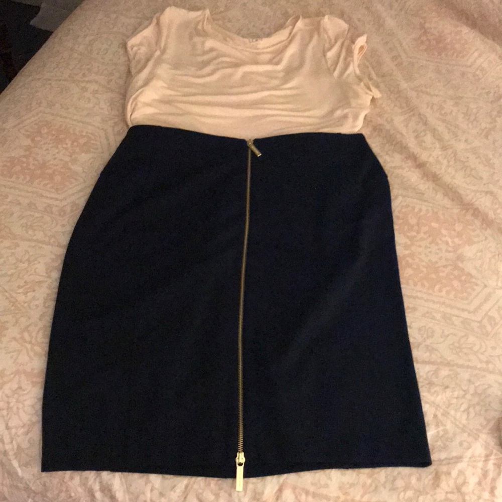 Michael Kors zip navy pencil skirt